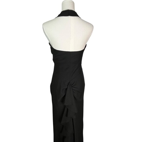 Vintage Y2K Betsy & Adam Black Halter Ruffle Back Long Gown Black Tie Dress Sz 4 - Picture 7 of 10